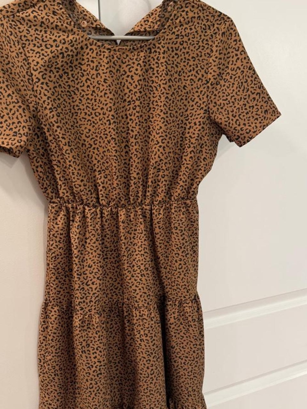 Leopard Print Short Sleeve Tiered Dress - Brown/Black